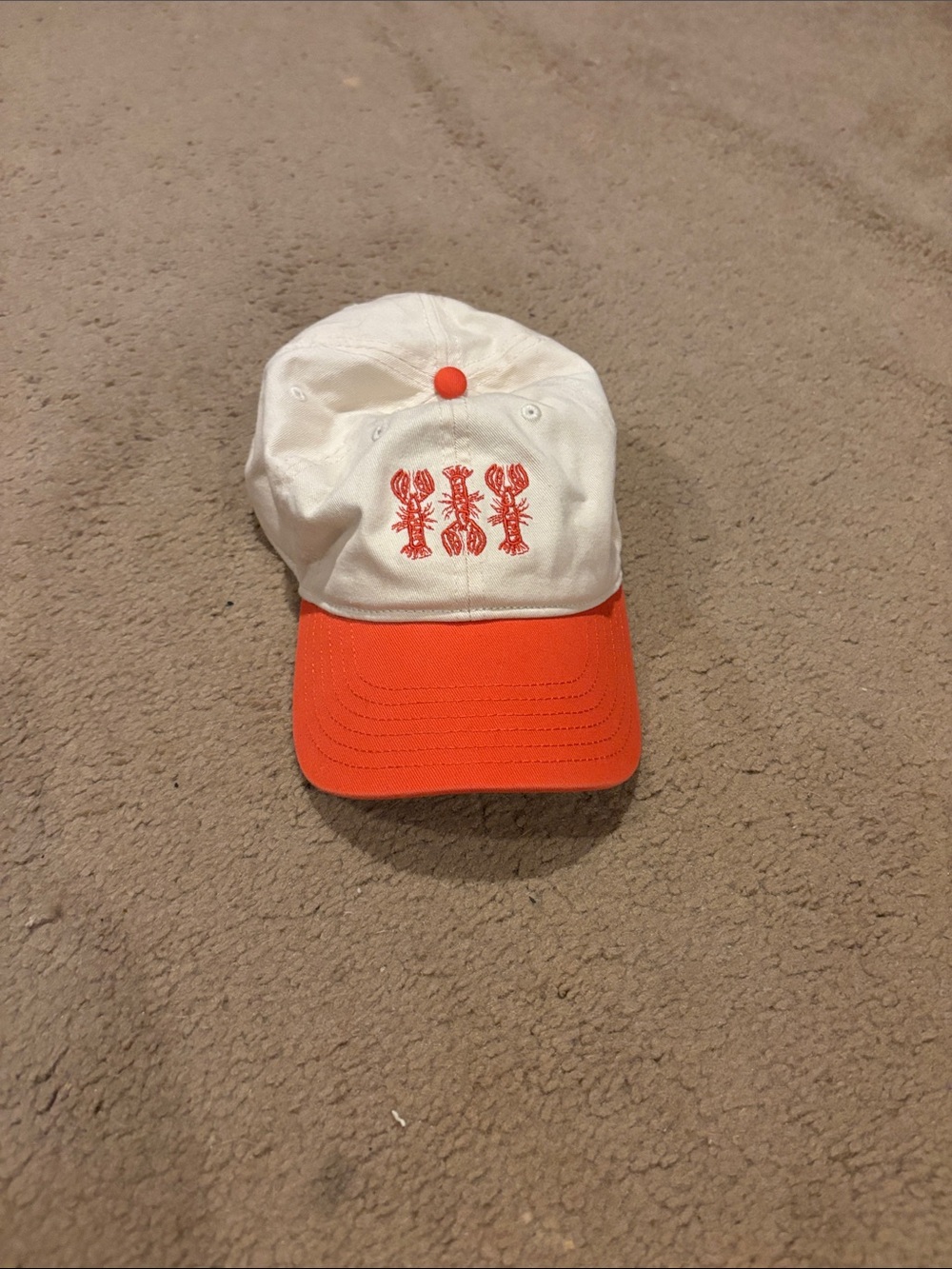 White and Orange Lobster Embroidered Baseball Cap